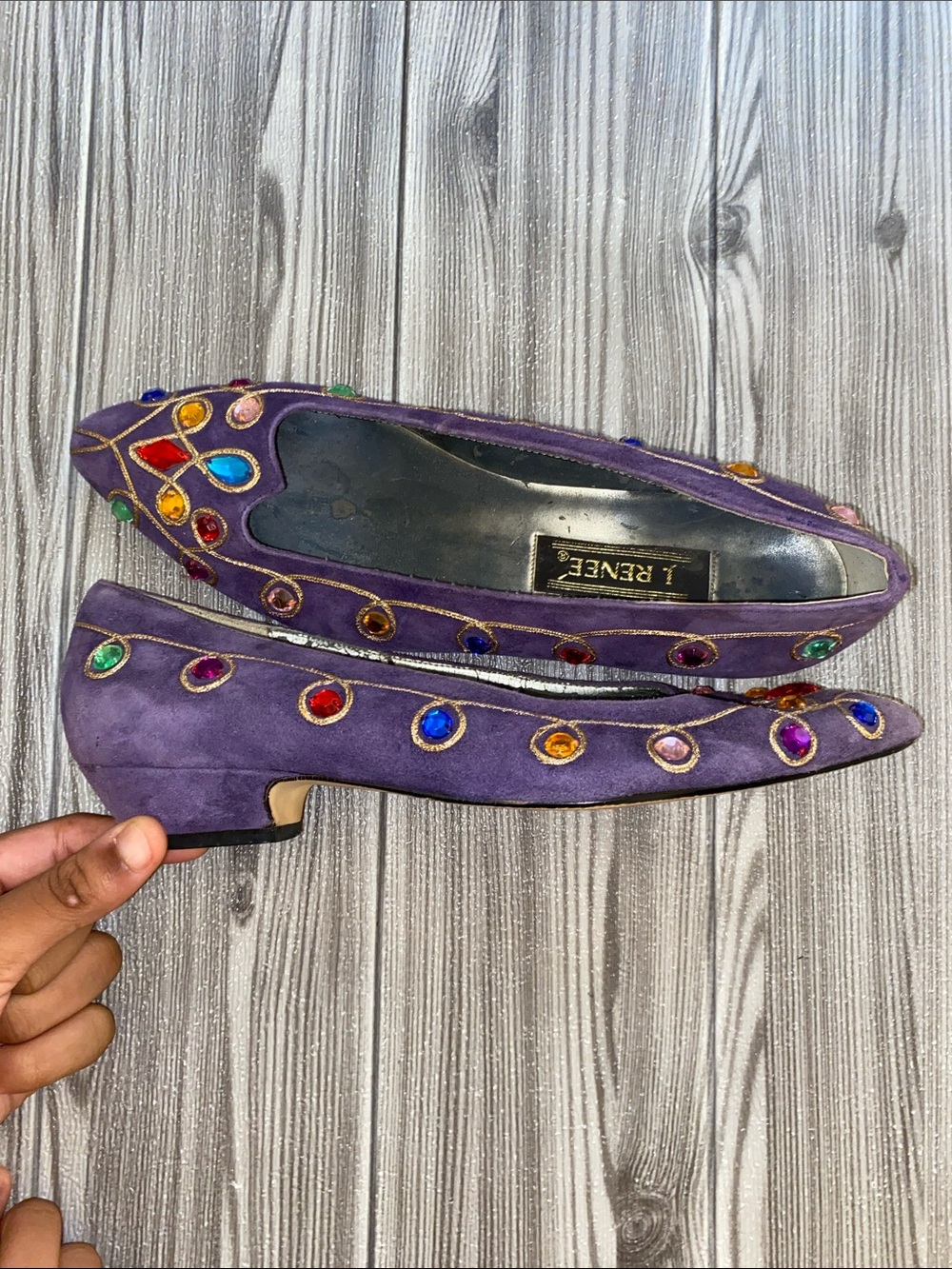 Vintage J.Renee Purple Velvet Jeweled Pointed Flats - Picture 5 of 7